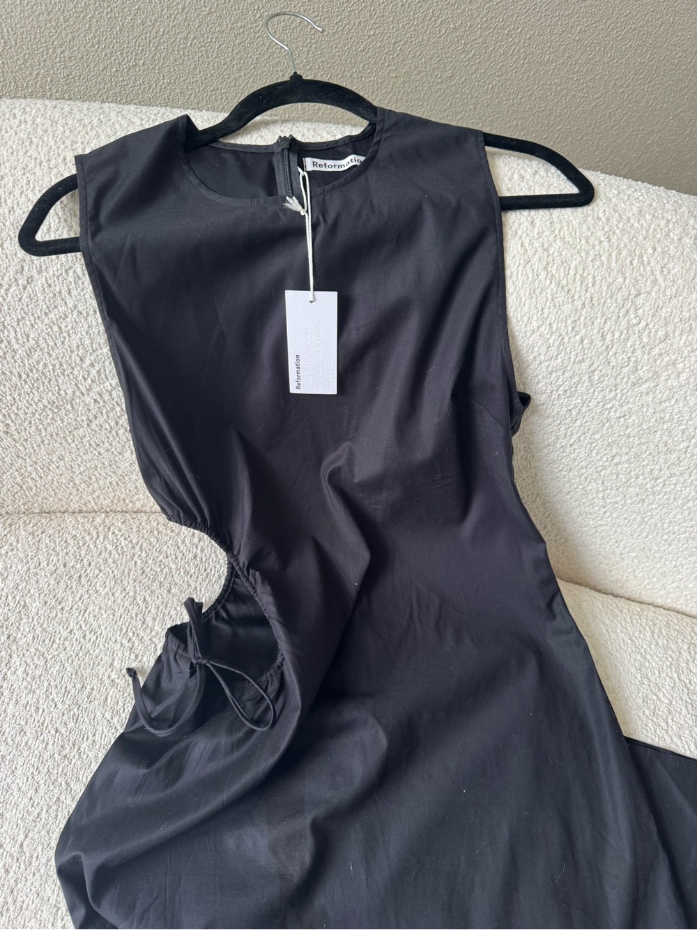 Reformation Black Asymmetrical Cutout Maxi Dress with Tie NWT